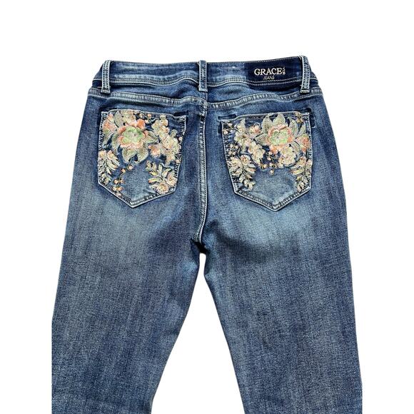 Grace In LA Jeans Womens Sz 28 Blue Medium Wash Embroidered Western / boho / Y2K - Picture 11 of 15